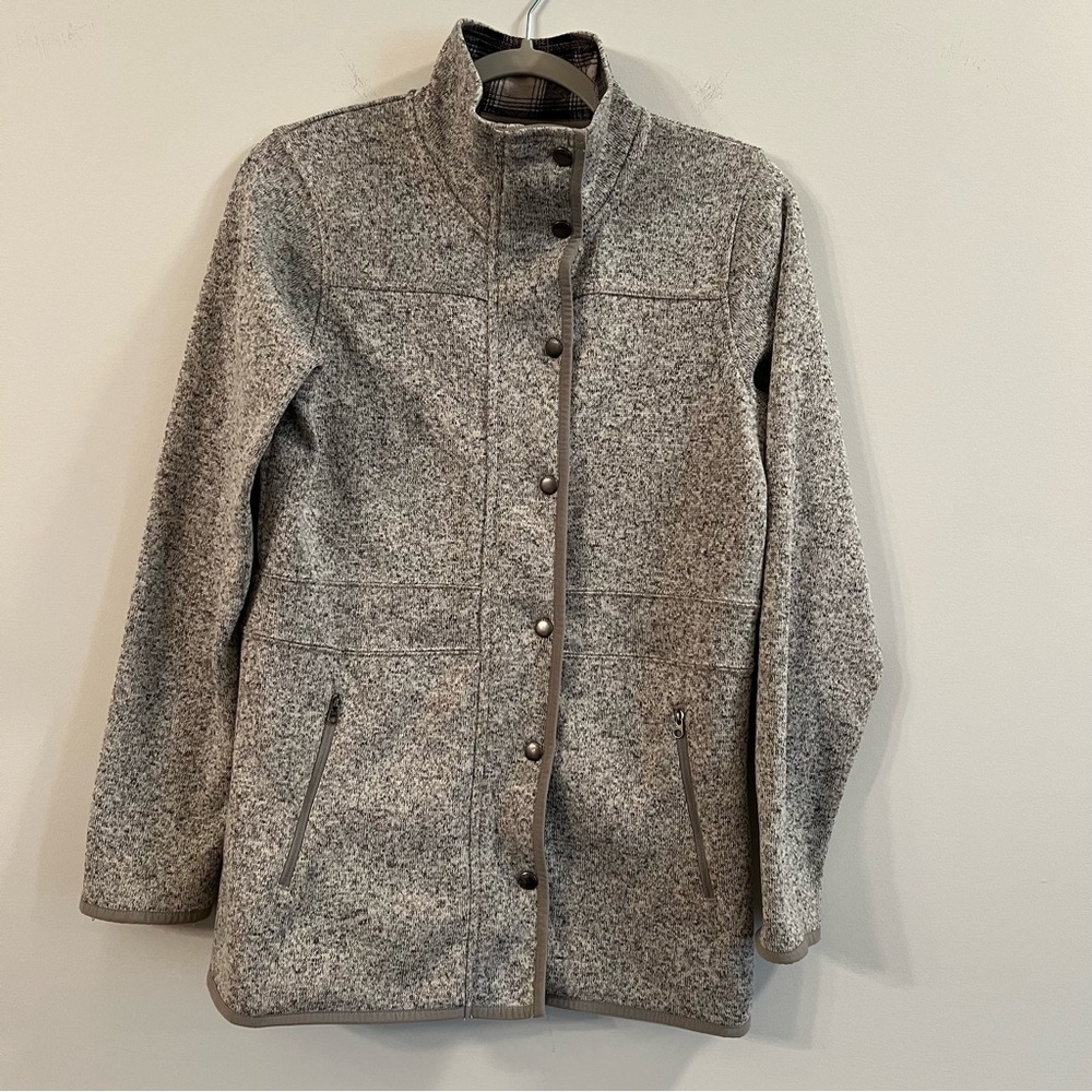 Women’s Eddie Bauer gray button up longer fit jacket size small S